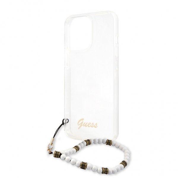 Guess iPhone 13 Pro Cover Pearl Handle Script Logo Hvid