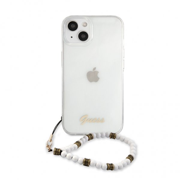 Guess iPhone 13 Mini Cover Pearl Handle Script Logo White