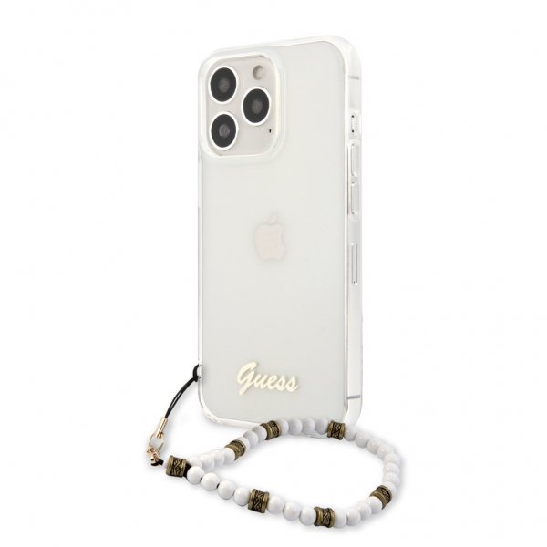 Guess iPhone 13 Pro Max Cover Pearl Handle Script Logo Hvid