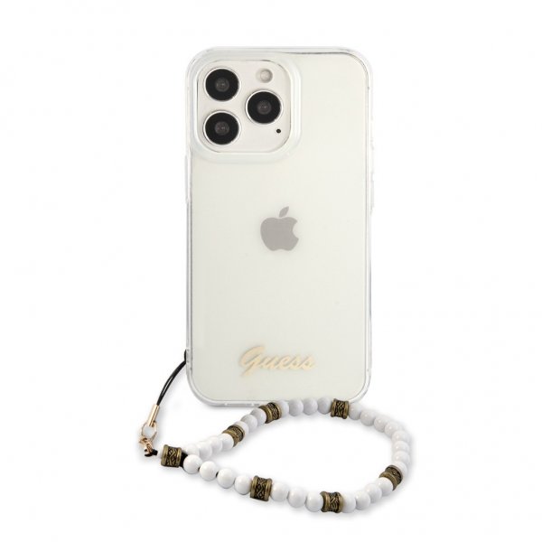 Guess iPhone 13 Pro Max Cover Pearl Handle Script Logo Hvid