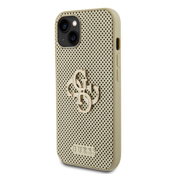 Guess iPhone 15 Cover Perforated Glitter Guld