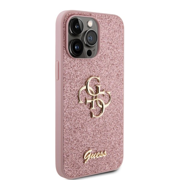 Guess iPhone 15 Pro Max Cover Fixed Glitter Rosa