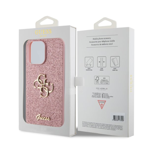Guess iPhone 15 Pro Max Cover Fixed Glitter Rosa