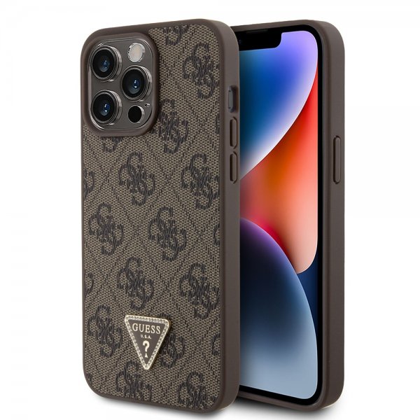 Guess iPhone 15 Pro Max Cover 4G Metal Triangle Strass Brun