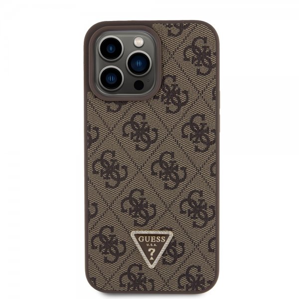 Guess iPhone 15 Pro Max Cover 4G Metal Triangle Strass Brun