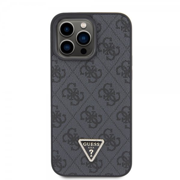 Guess iPhone 15 Pro Max Cover Metal Logo Rhinstens Crossbody Strap Sort