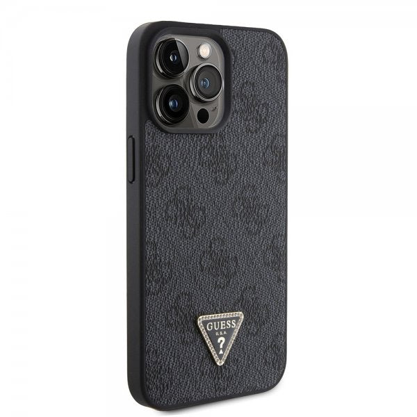 Guess iPhone 15 Pro Max Cover Metal Logo Rhinstens Crossbody Strap Sort