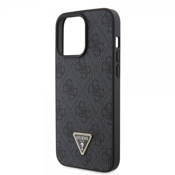 Guess iPhone 15 Pro Max Cover Metal Logo Rhinstens Crossbody Strap Sort