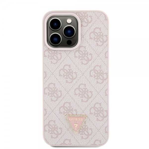 Guess iPhone 15 Pro Max Cover Metal Logo Rhinstens Crossbody Rem Pink