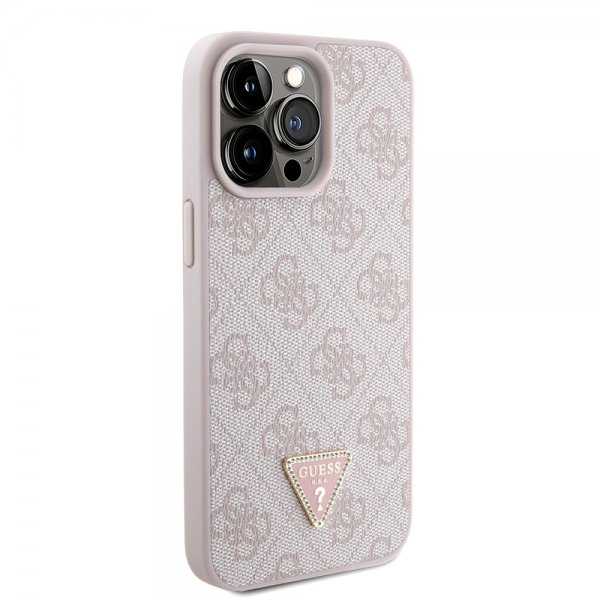 Guess iPhone 15 Pro Max Cover Metal Logo Rhinstens Crossbody Rem Pink