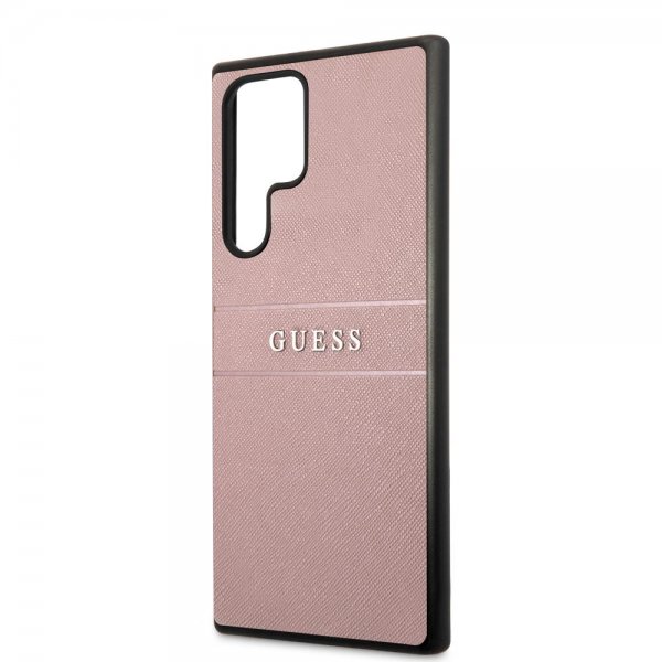 Guess Samsung Galaxy S22 Ultra Cover Saffiano Metal Logo Rosa