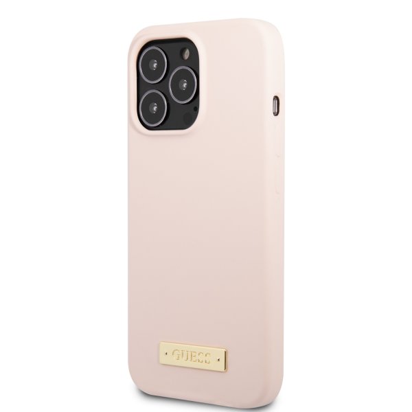 Guess iPhone 13 Pro Cover Silikone Metalplade MagSafe Rosa