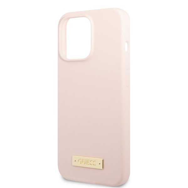 Guess iPhone 13 Pro Cover Silikone Metalplade MagSafe Rosa