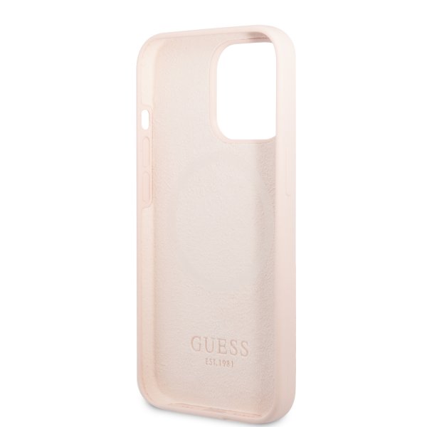 Guess iPhone 13 Pro Cover Silikone Metalplade MagSafe Rosa