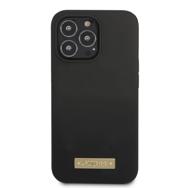Guess iPhone 13 Pro Max Cover Silikone Metalplade MagSafe Sort