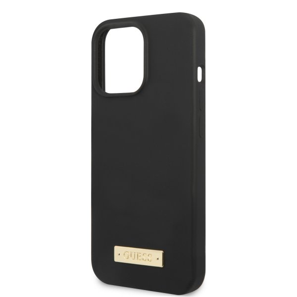 Guess iPhone 13 Pro Max Cover Silikone Metalplade MagSafe Sort