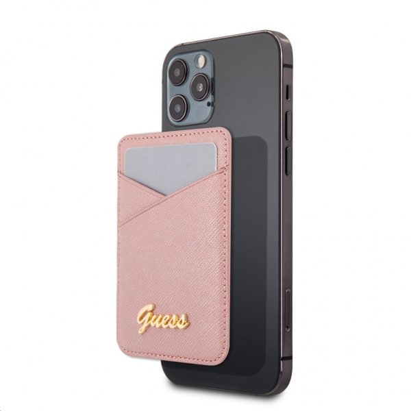 Guess Magnetisk Kortholder Metal Logo MagSafe Rosa
