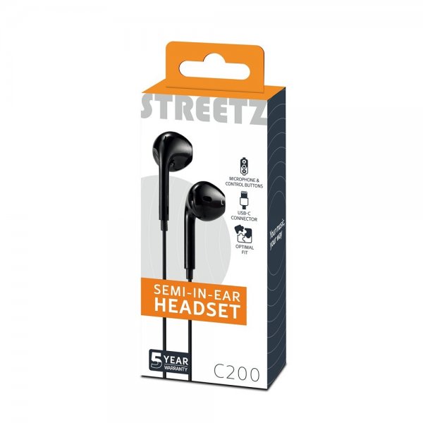 Streetz Høretelefoner C200 Semi-In-Ear Headset USB-C Sort