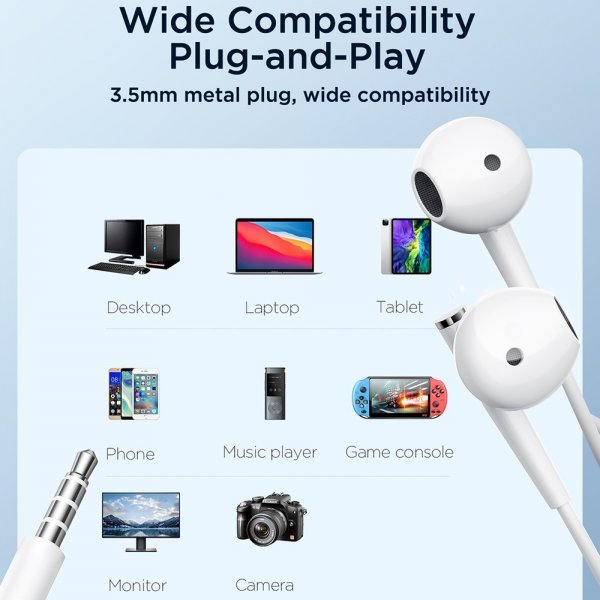 Joyroom Høretelefoner JR-EW04 Wired Earphones 3.5mm Hvid