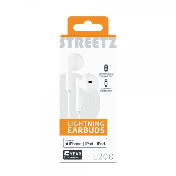Streetz Høretelefoner L200 Lightning Earbuds Hvid