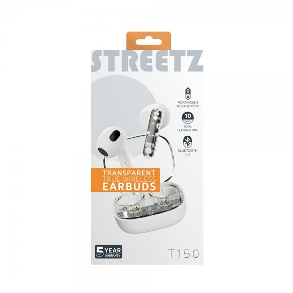 Streetz Høretelefoner T150 Transparent True Wireless Earbuds Hvid