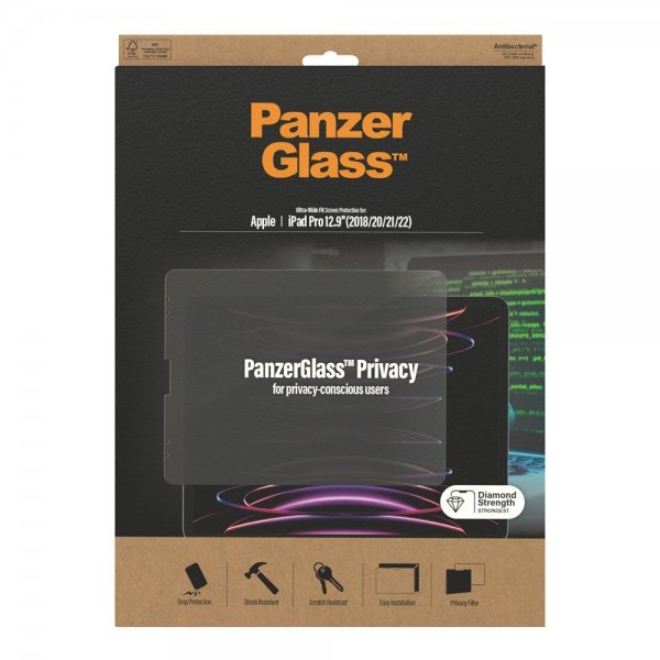 PanzerGlass iPad Pro 12.9 (gen 3/4/5/6) Skærmbeskyttelse Edge-to-Edge Case Friendly Privacy
