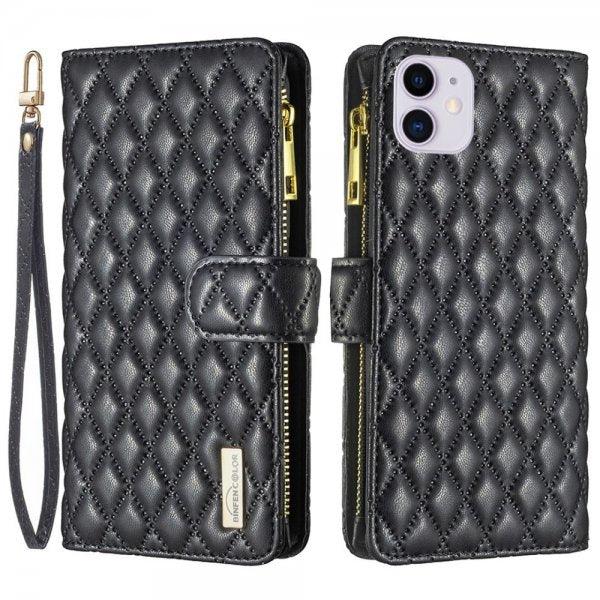 iPhone 11 Etui Diamantmønster Lynlås Sort