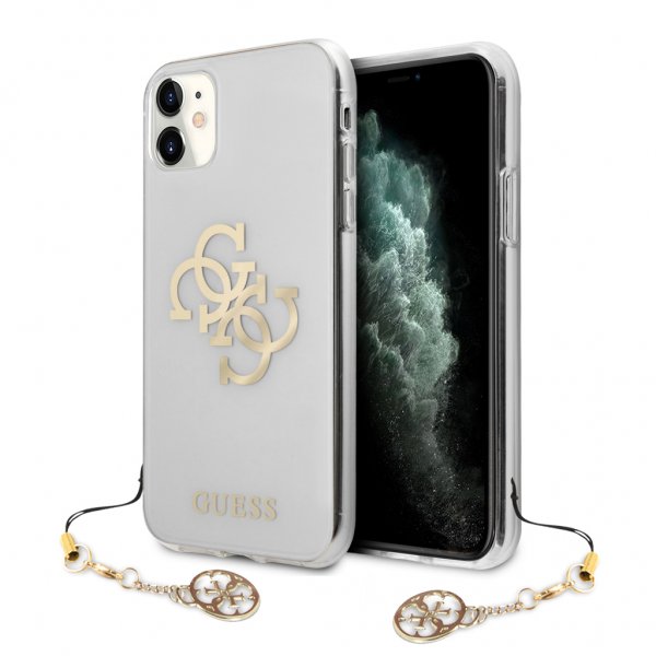 Guess iPhone 11 Cover 4G Logo Guld Gennemsigtig