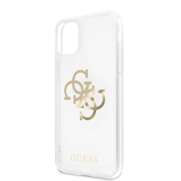 Guess iPhone 11 Cover 4G Logo Guld Gennemsigtig