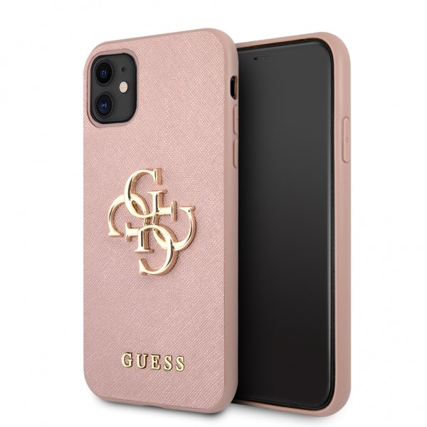 Guess iPhone 11 Cover 4G Logo Saffiano Rosa