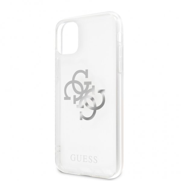 Guess iPhone 11 Cover 4G Logo Sølv Klar