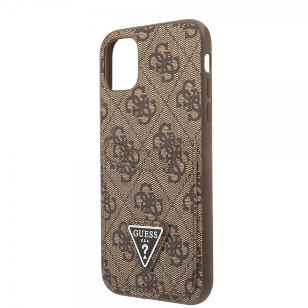 Guess iPhone 11 Cover Double Cardslot Metal Triangle Brun