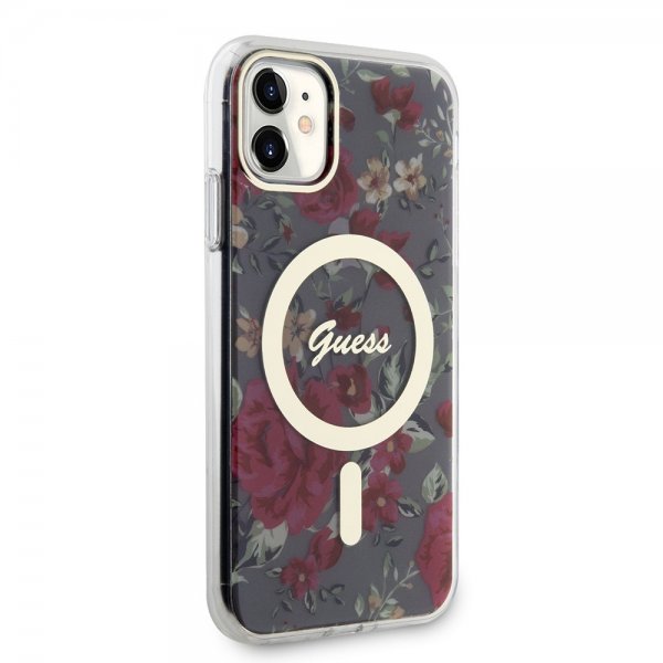 Guess iPhone 11 Cover Flower MagSafe Kaki