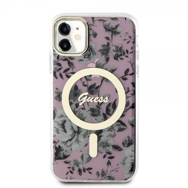 Guess iPhone 11 Cover Flower MagSafe Lyserød