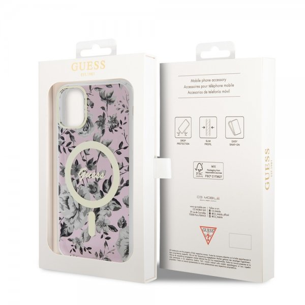 Guess iPhone 11 Cover Flower MagSafe Lyserød