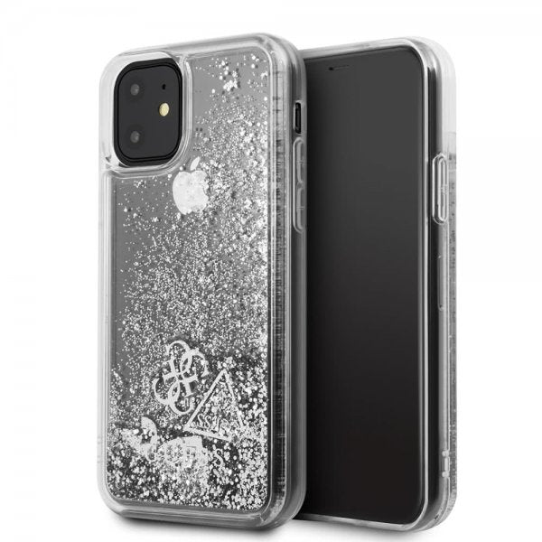 Guess iPhone 11 Cover Glitter Hearts Sølv