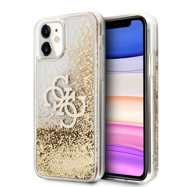 Guess iPhone 11 Cover Liquid Glitter Guld Klar