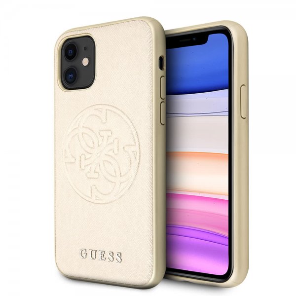 Guess iPhone 11 Cover Saffiano Guld
