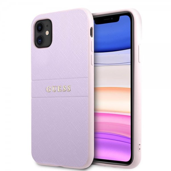 Guess iPhone 11 Cover Saffiano Metal Logo Lilla