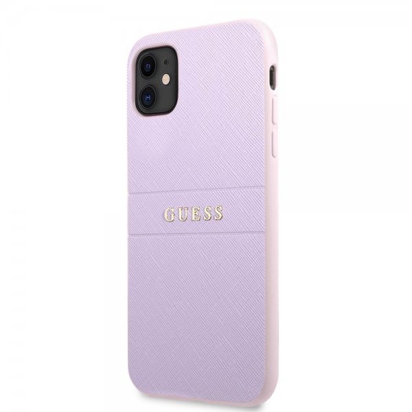 Guess iPhone 11 Cover Saffiano Metal Logo Lilla