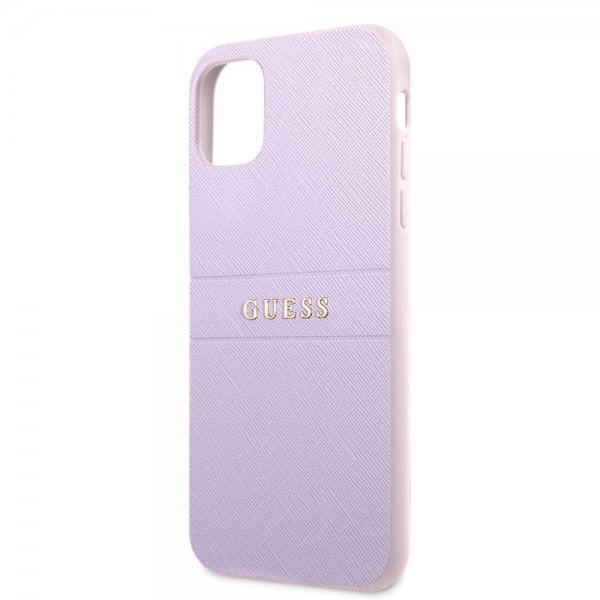 Guess iPhone 11 Cover Saffiano Metal Logo Lilla
