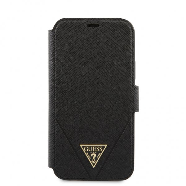 Guess iPhone 12/iPhone 12 Pro Etui Gold Triangle Saffiano Sort
