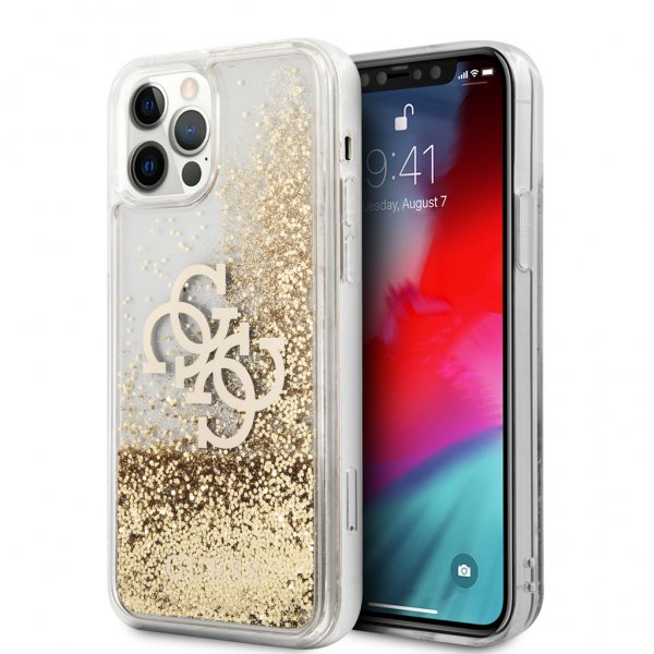 Guess iPhone 12/iPhone 12 Pro Cover Flydende Glitter Guld Klar