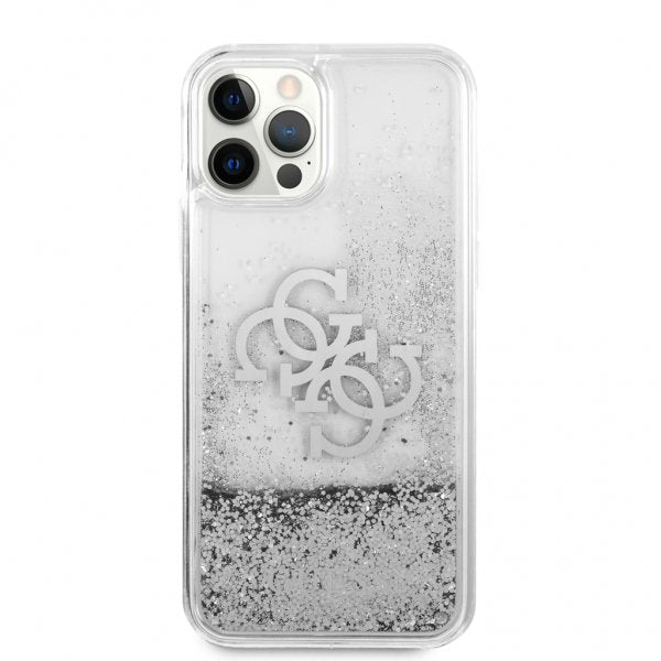 Guess iPhone 12/iPhone 12 Pro Cover Liquid Glitter Sølv Klar