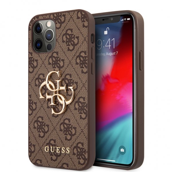 Guess iPhone 12/iPhone 12 Pro Cover Metal Logo Brun