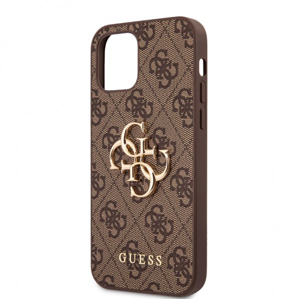 Guess iPhone 12/iPhone 12 Pro Cover Metal Logo Brun