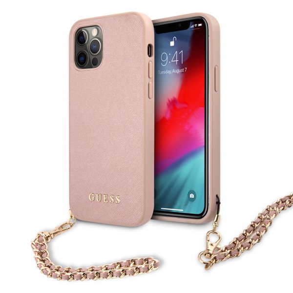 Guess iPhone 12/iPhone 12 Pro Cover Saffiano Chain Rosa
