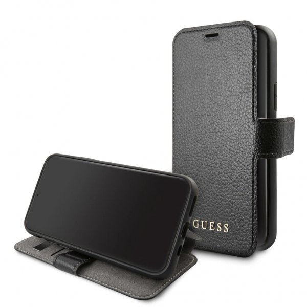 Guess iPhone 12/iPhone 12 Pro Etui Lædertekstur Sort