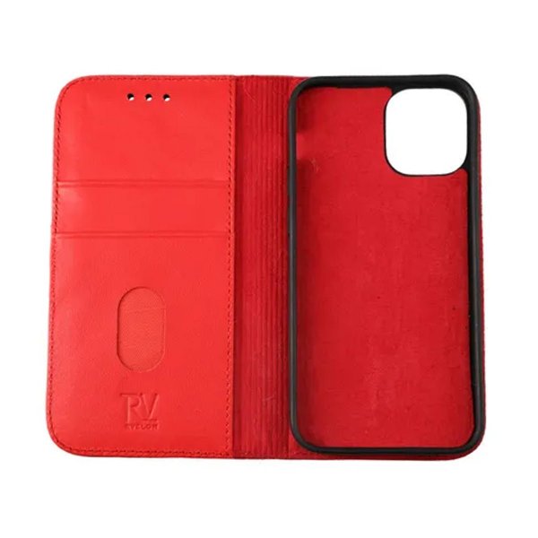 Rvelon iPhone 12 Mini Cover Ægte Læder Rød