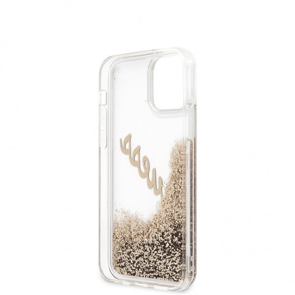 Guess iPhone 12 Mini Cover Liquid Glitter Vintage Guld